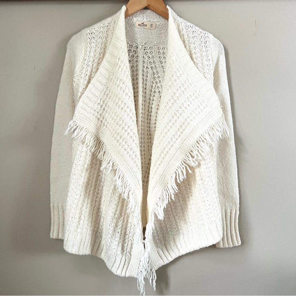 Hollister Cotton Fringe Waterfall Cream Western Boho Sweater SZ XS